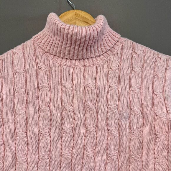 Chaps Classics Ralph Lauren Women’s Pink Turtleneck Cable Sweater Size Large - Picture 2 of 8